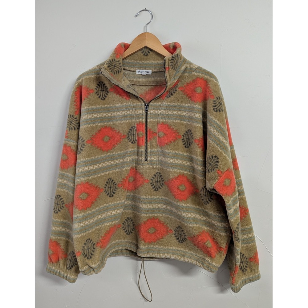 Women's BKE Core Fleece Pullover Med Beige/Orange Pull Cord Bottom Quarter Zip